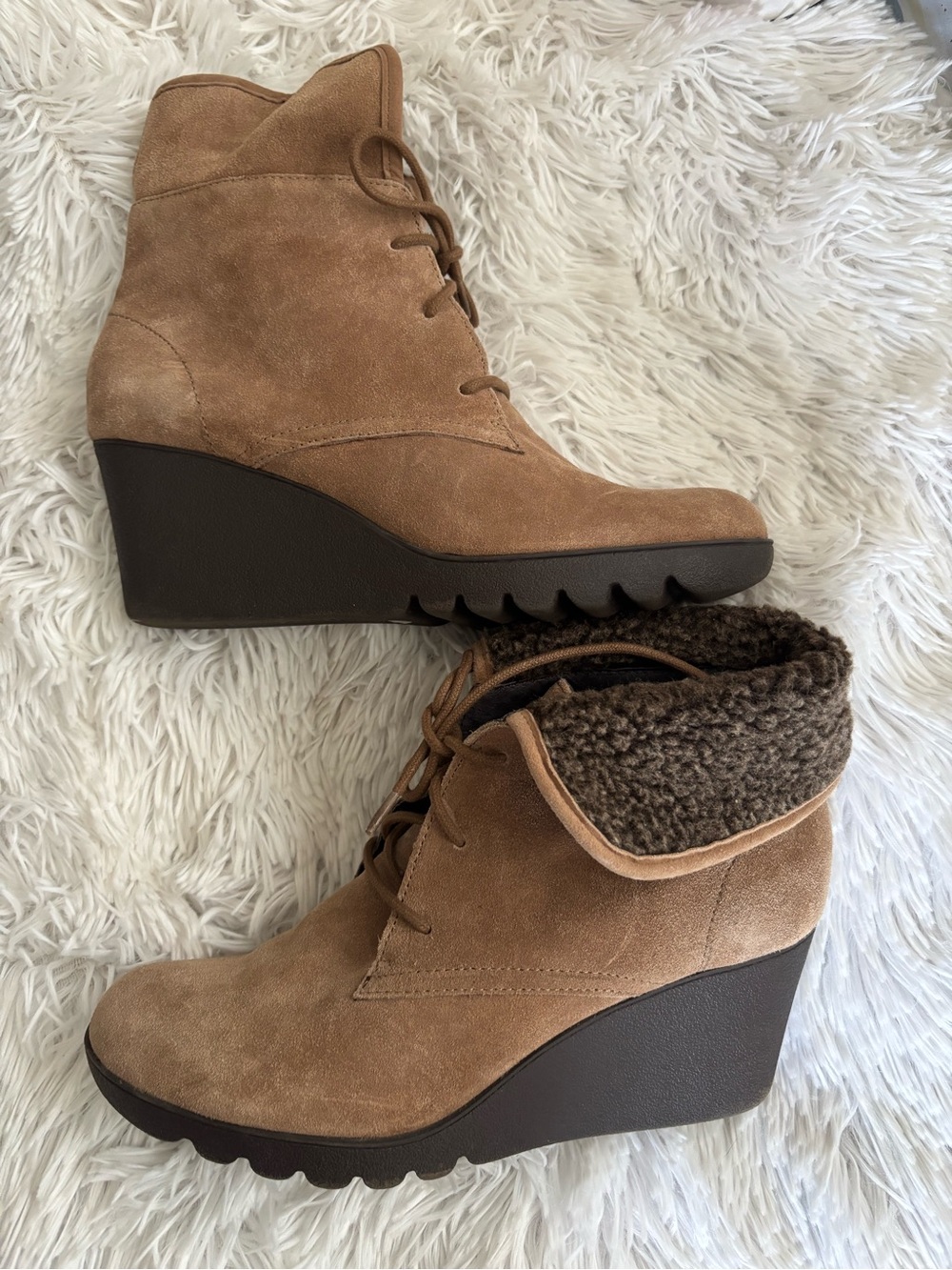 Donald J. Pliner Tan Suede Lace-Up Wedge Ankle Boots